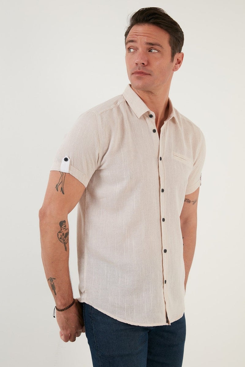 Buratti 100% Cotton Linen Look Slim Fit Short Sleeve Shirt Men's SHIRT CF21S111766 - Image 3