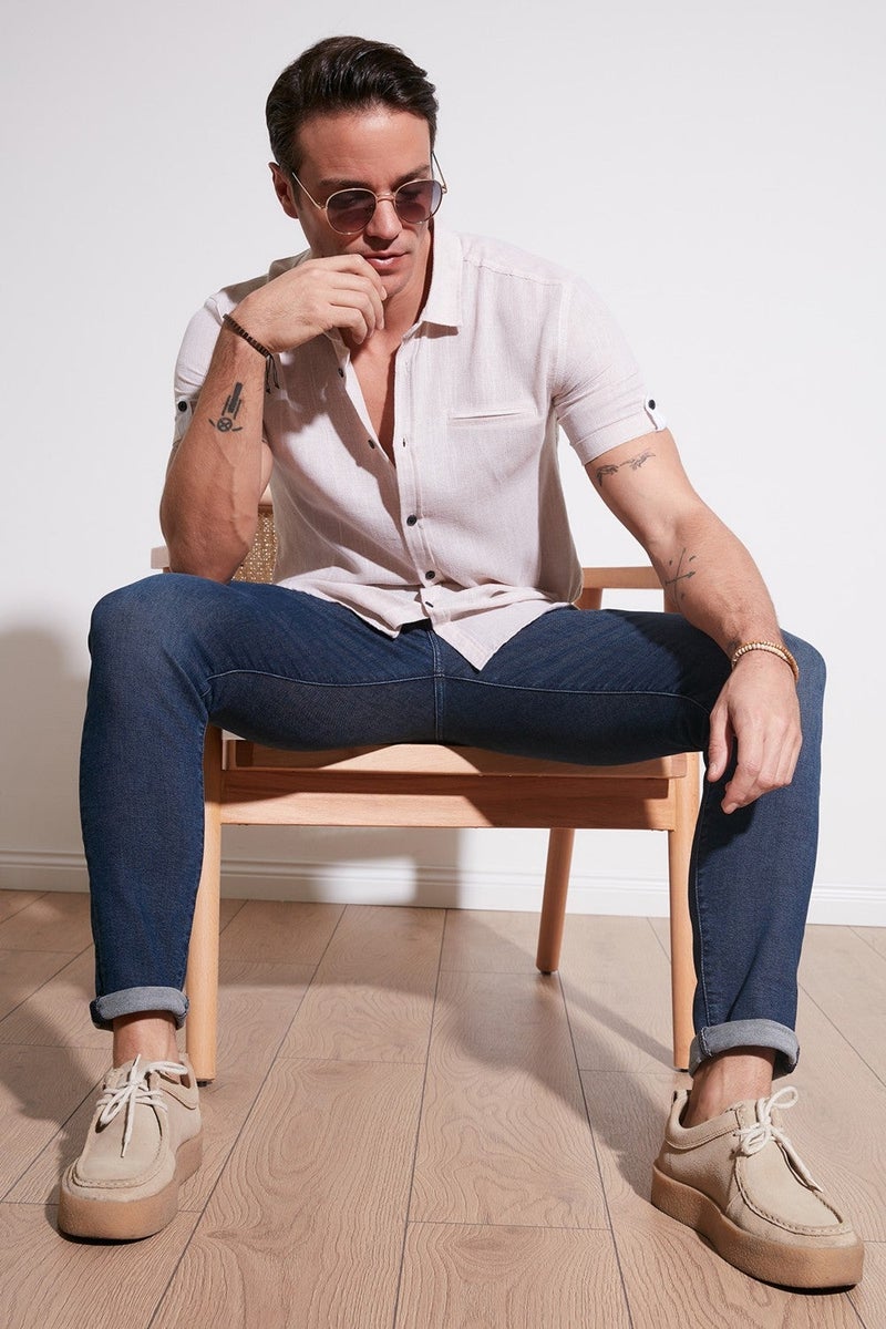 Buratti 100% Cotton Linen Look Slim Fit Short Sleeve Shirt Men's SHIRT CF21S111766 - Image 2