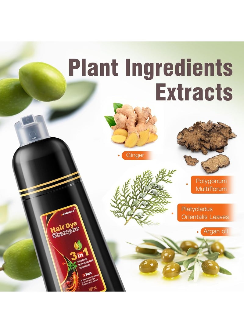 Meidu 3 In One Permanent Coffee Brown Hair Dye Shampoo 500ml - Image 3