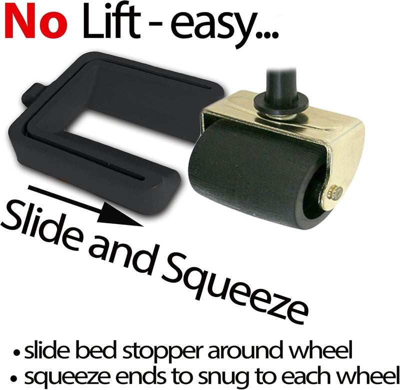 iPrimio No Lift Bed Stoppers to Prevent Sliding - 4 Pack Black Solid Rubber Keep Furniture from Sliding - No-Slip Caster Cups for Beds, Sofas, and Tables - Bed Stoppers - Simply Slide and Squeeze - Image 2