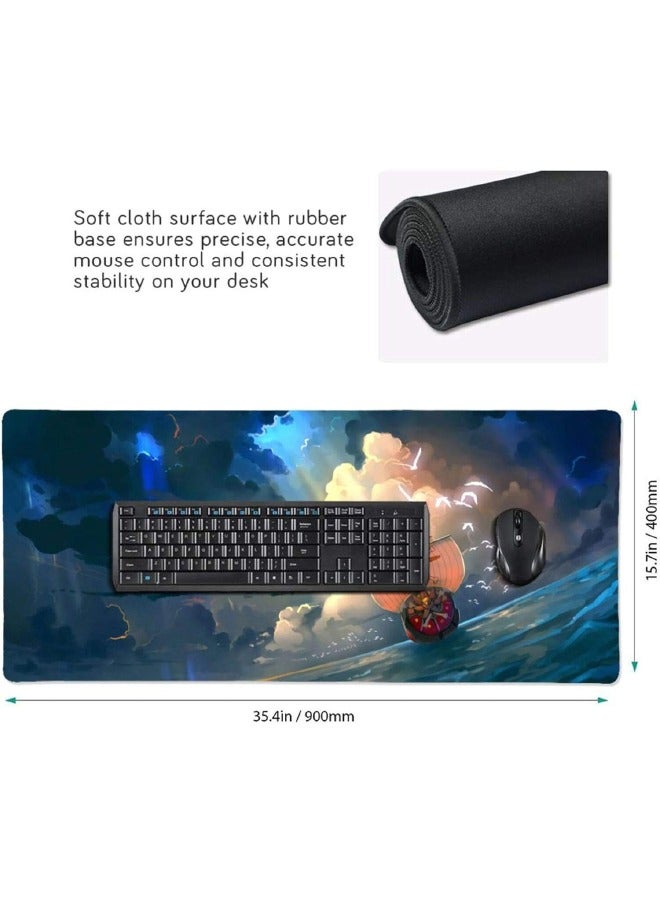 Anime One Piece Mouse Pad, Anime Mouse Pad, Gaming Mouse Pad, Large Mouse Pad, Extended Keyboard Mousepad with Non-Slip Base and Stitched Edge, 15.7×35.4 inch - Image 3