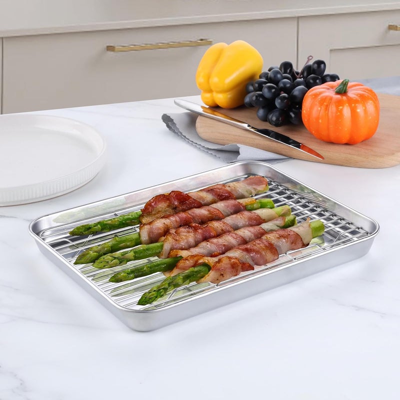 Homikit Baking Sheet with Rack Set (2 Pans + 2 Racks), 10 x 8 Inches Stainless Steel Small Cookie Sheets with Cooling Racks Non Toxic, Metal Toaster Oven Bacon Crisp Trays for Baking, Dishwasher Safe - Image 3