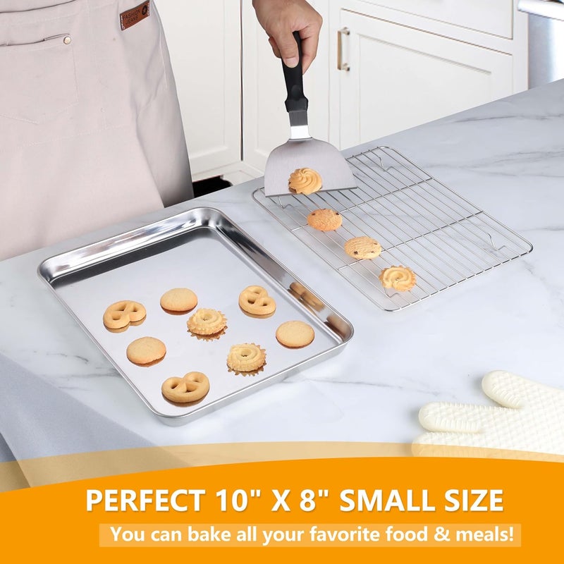 Homikit Baking Sheet with Rack Set (2 Pans + 2 Racks), 10 x 8 Inches Stainless Steel Small Cookie Sheets with Cooling Racks Non Toxic, Metal Toaster Oven Bacon Crisp Trays for Baking, Dishwasher Safe - Image 5