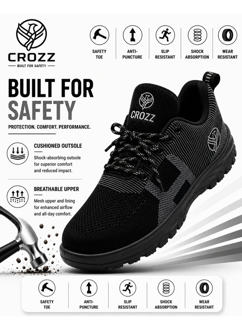 CROZZ Men and Women Safety Shoes, 200 Joules Steel Cap Protective Toe, Anti-Static Lightweight Breathable Knit Industrial Work and Construction Safety Sneakers - Image 2