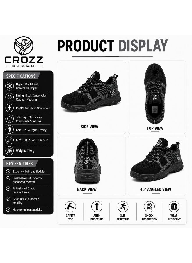 CROZZ Men and Women Safety Shoes, 200 Joules Steel Cap Protective Toe, Anti-Static Lightweight Breathable Knit Industrial Work and Construction Safety Sneakers - Image 4