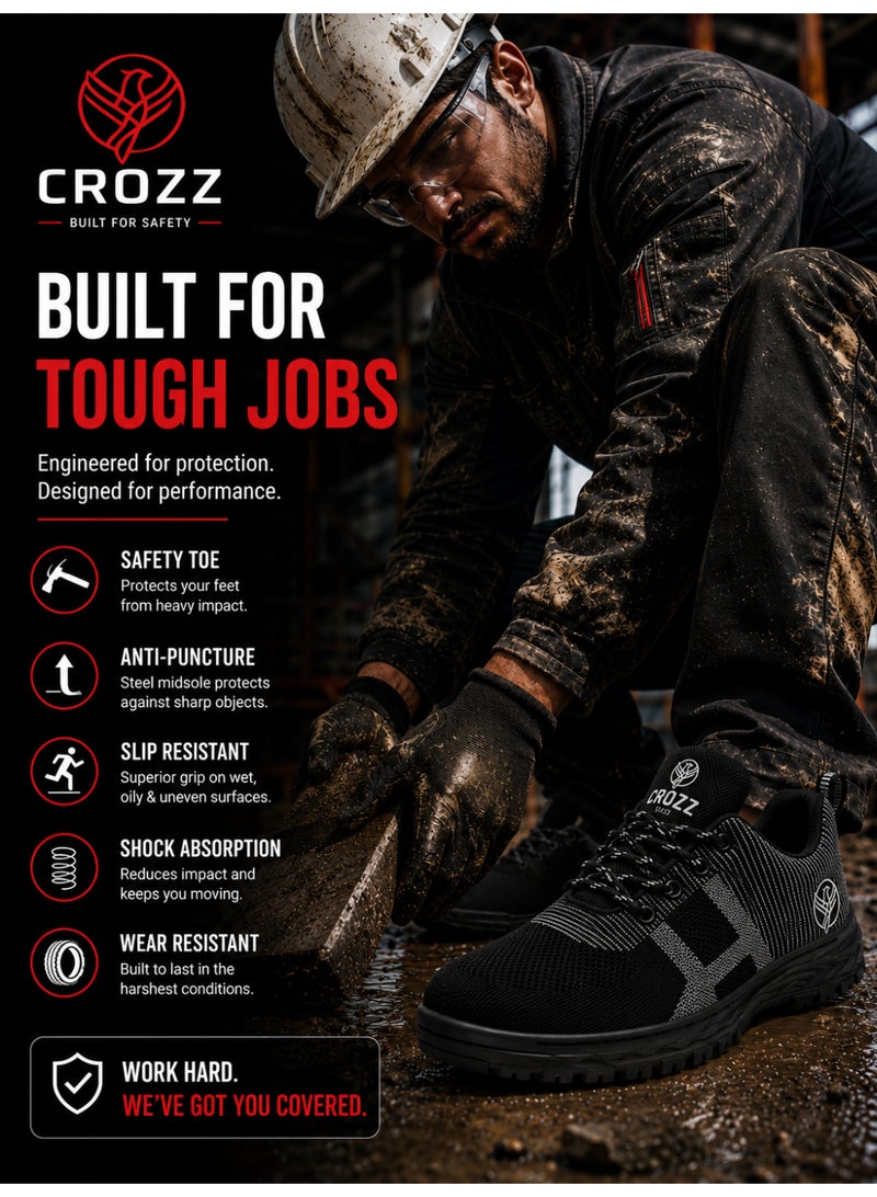 CROZZ Men and Women Safety Shoes, 200 Joules Steel Cap Protective Toe, Anti-Static Lightweight Breathable Knit Industrial Work and Construction Safety Sneakers - Image 5