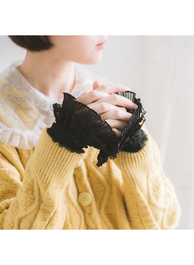 قميص مطاطي بأكمام زائفة وأساور معصم مزينة بالدانتيل والزهور للسيدات والفتيات - Image 5