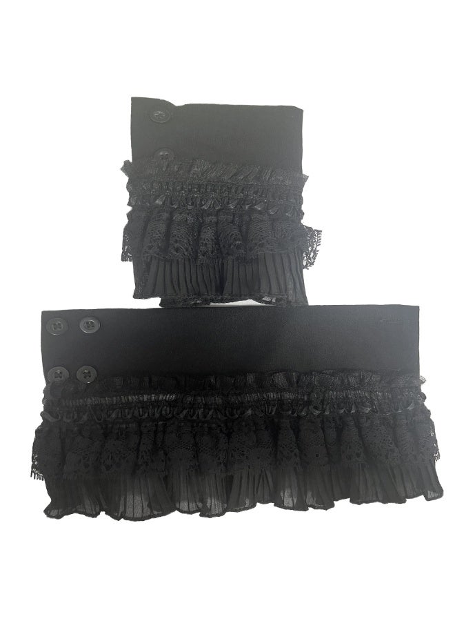 قميص مطاطي بأكمام زائفة وأساور معصم مزينة بالدانتيل والزهور للسيدات والفتيات - Image 4