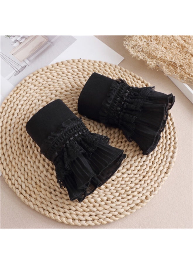 قميص مطاطي بأكمام زائفة وأساور معصم مزينة بالدانتيل والزهور للسيدات والفتيات - Image 2