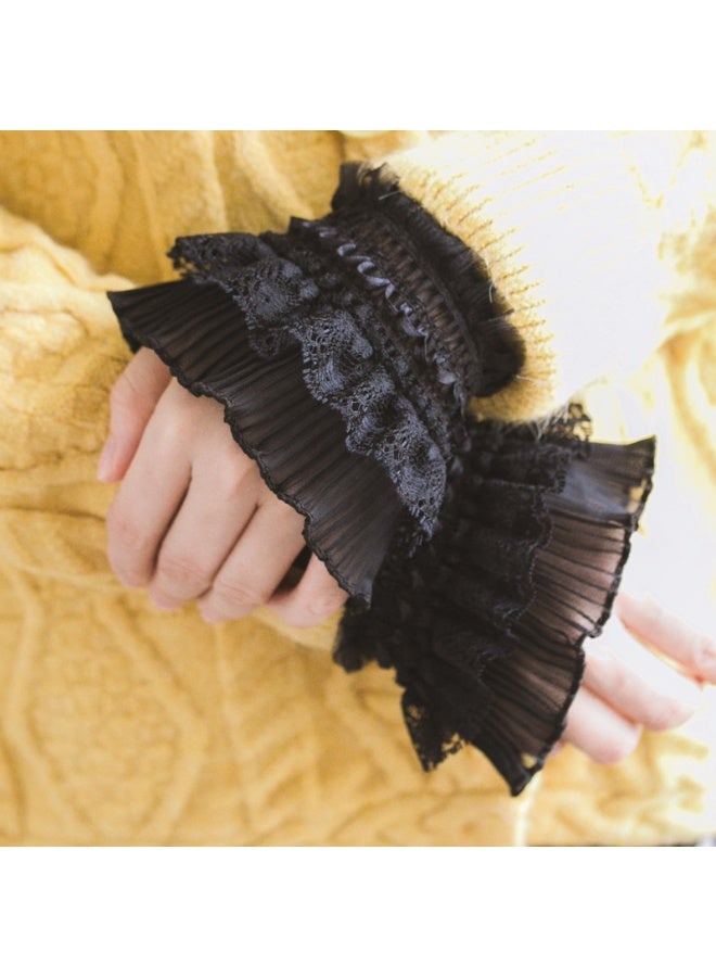 قميص مطاطي بأكمام زائفة وأساور معصم مزينة بالدانتيل والزهور للسيدات والفتيات - Image 1