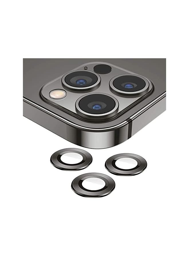 PROMASS Camera Lens Protector for iPhone 13|13 Pro|13 Pro Max, Premium HD Tempered Glass Metal Ring Aluminium Alloy Screen Cover Film Multiple Color (iPhone 13 & Mini, Black) - Image 1