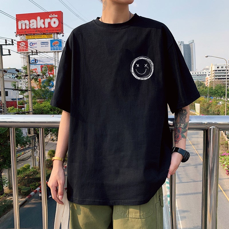 100 Cotton T-Shirt Men'S Loose Clothes Boys Short-Sleeved Ins Brand Five-Sleeved Fashionable Simple Casual Top - Image 3