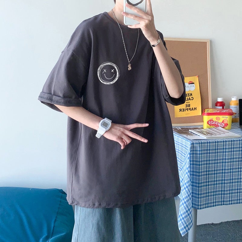 100 Cotton T-Shirt Men'S Loose Clothes Boys Short-Sleeved Ins Brand Five-Sleeved Fashionable Simple Casual Top - Image 4