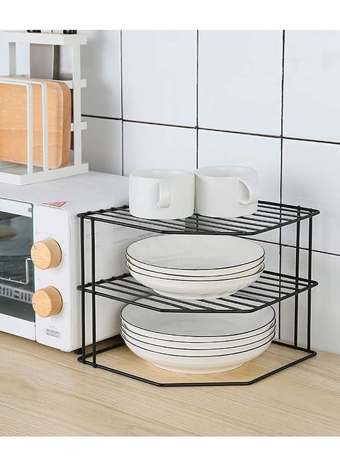 3-Tier Kitchen Corner Shelf Rack Steel Metal Wire Rust Resistant Organizer for Plates Dishes Cabinet and Pantry