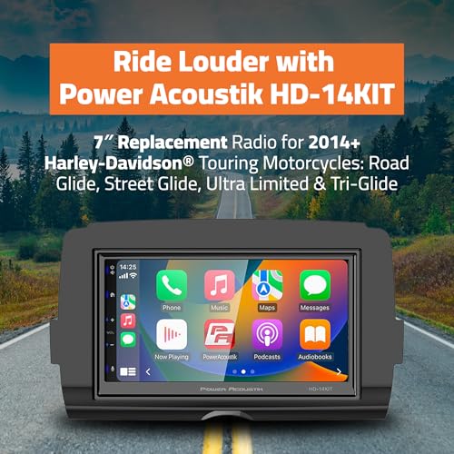 POWER ACOUSTIK وحدة رأس دراجة نارية بديلة Power Acoustik HD-14KIT 7" لدراجات هارلي-ديفيدسون السياحية 2014+، شاشة تعمل باللمس مقاومة للماء، Apple Carplay و Android Auto مع نظام GPS والملاحة وبلوتوث - Image 2