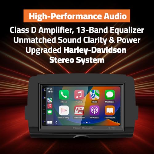 POWER ACOUSTIK وحدة رأس دراجة نارية بديلة Power Acoustik HD-14KIT 7" لدراجات هارلي-ديفيدسون السياحية 2014+، شاشة تعمل باللمس مقاومة للماء، Apple Carplay و Android Auto مع نظام GPS والملاحة وبلوتوث - Image 5