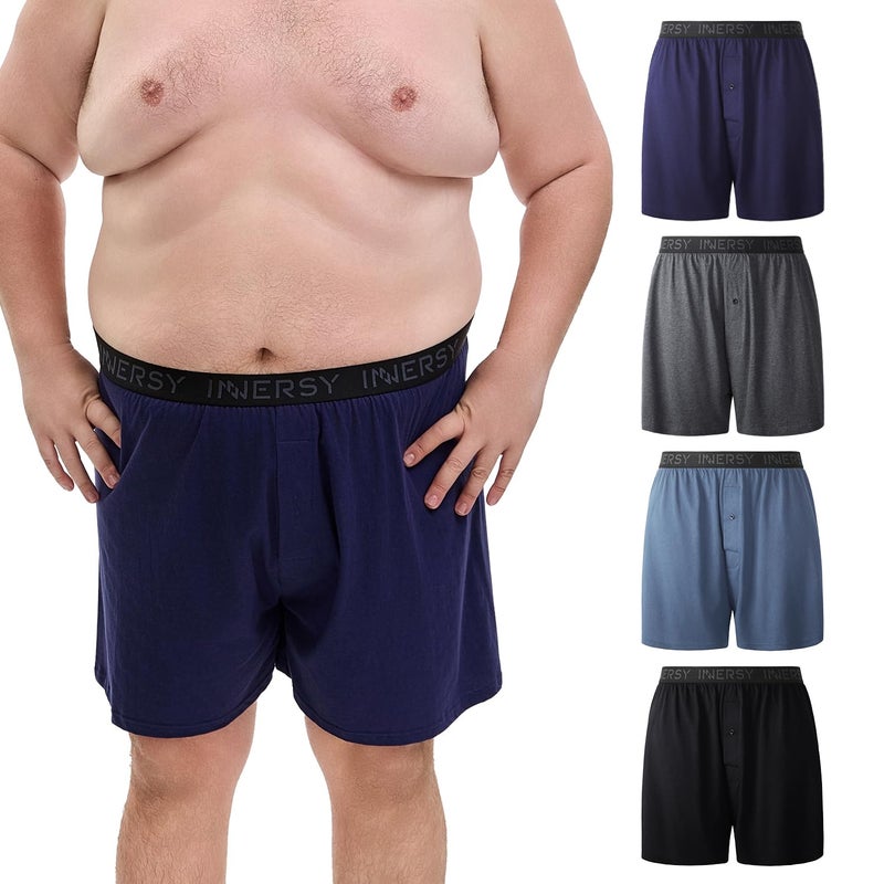 INNERSY Big and Tall Cotton Boxers for Men Moisture Wicking Loose Fit Underwear 4-Pack(Navy & Charcoal,4X) - Image 1