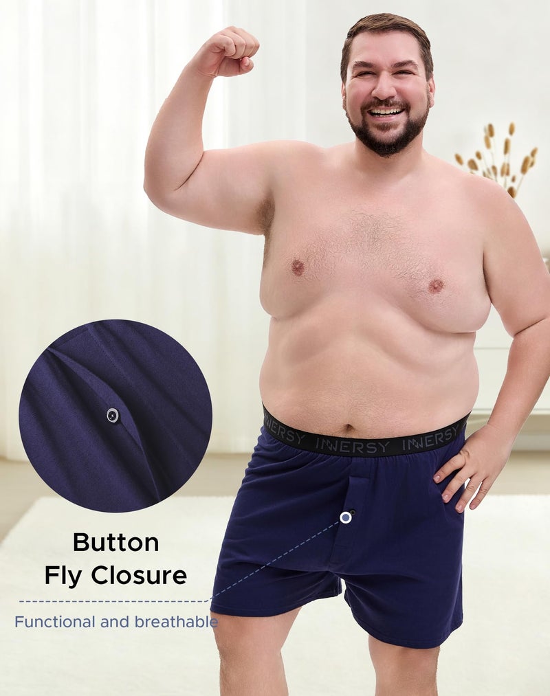 INNERSY Big and Tall Cotton Boxers for Men Moisture Wicking Loose Fit Underwear 4-Pack(Navy & Charcoal,4X) - Image 4