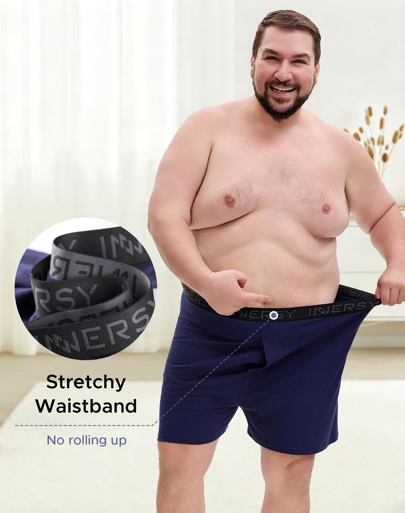 INNERSY Big and Tall Cotton Boxers for Men Moisture Wicking Loose Fit Underwear 4-Pack(Navy & Charcoal,4X) - Image 2