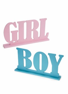 Y&D Gender Reveal Decorations, Boy or girl Wooden Blue and Pink Letter Sign, Girl Table Decorations  - Image 1