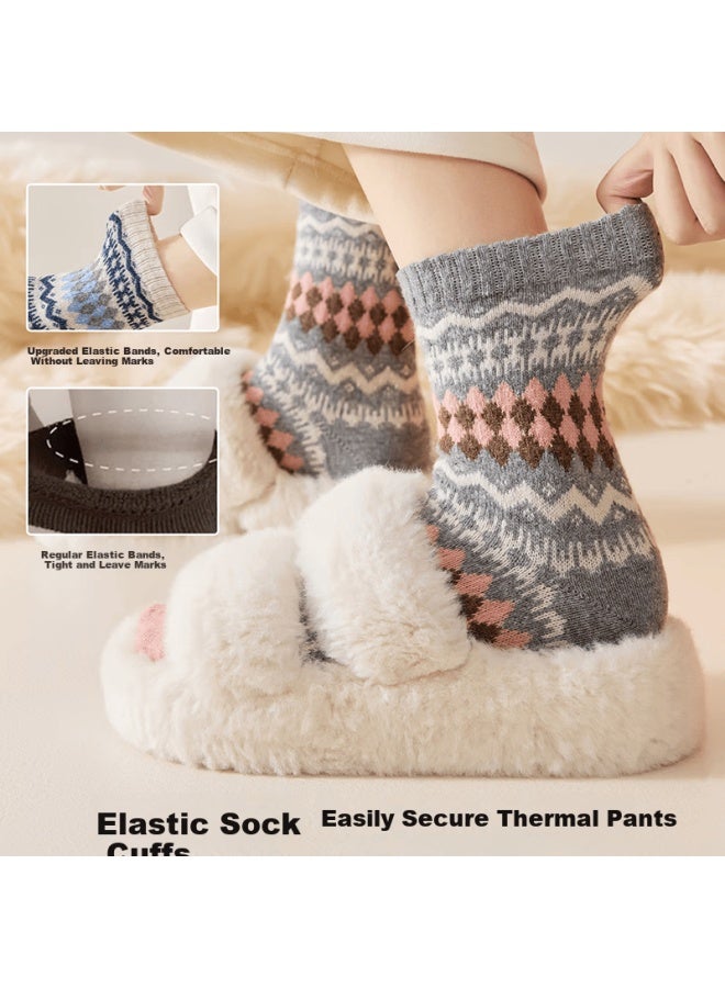 Gujin Fair Isle Wool Socks Women Mid-calf Autumn Winter New Year Cotton Warm Thick Cashmere Long Socks 4 Pairs - Image 2