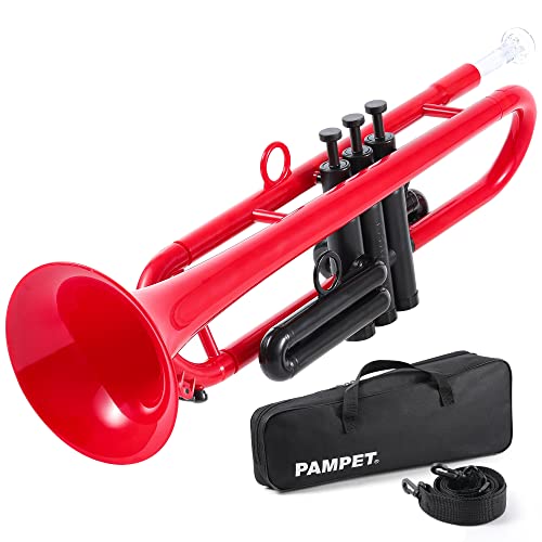 PAMPET Professional Plastic Bb Trumpet Standard Trumpet Set for Student Beginner With 7C Mouthpiece and 3C Mouthpiece, Bb Trumpet Instrument, Red - Image 1