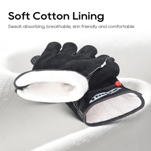 TOPDC Leather Work Gloves for Men or Women, Cowhide Leather Gloves for Gardening, Tig/Mig Welding, Chainsaw, Farm, Ranch, Reinforced Palm, Adjustable Cuff, Cotton Lining, Firm Grip & Durable, L - Image 3
