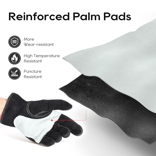 TOPDC Leather Work Gloves for Men or Women, Cowhide Leather Gloves for Gardening, Tig/Mig Welding, Chainsaw, Farm, Ranch, Reinforced Palm, Adjustable Cuff, Cotton Lining, Firm Grip & Durable, L - Image 2