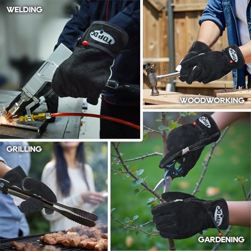 TOPDC Leather Work Gloves for Men or Women, Cowhide Leather Gloves for Gardening, Tig/Mig Welding, Chainsaw, Farm, Ranch, Reinforced Palm, Adjustable Cuff, Cotton Lining, Firm Grip & Durable, L - Image 5