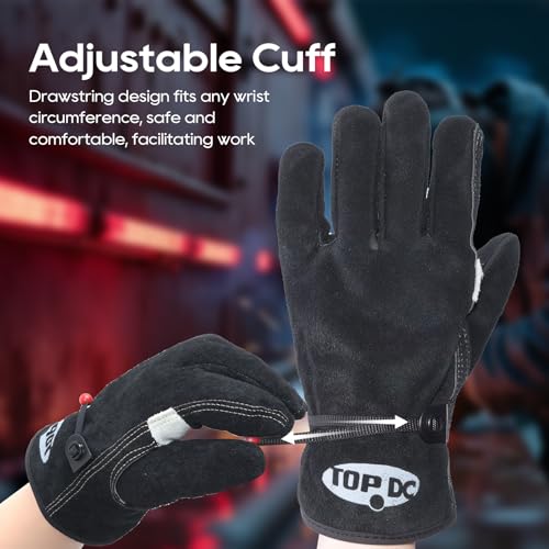 TOPDC Leather Work Gloves for Men or Women, Cowhide Leather Gloves for Gardening, Tig/Mig Welding, Chainsaw, Farm, Ranch, Reinforced Palm, Adjustable Cuff, Cotton Lining, Firm Grip & Durable, L - Image 4