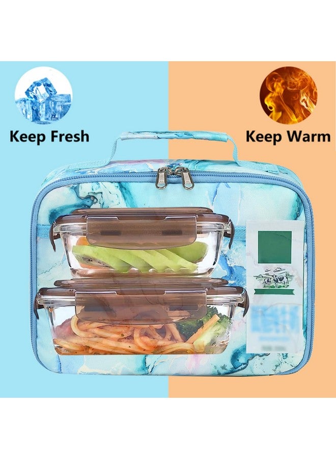 LEDAOU Lunch Bag Kids Insulated Lunch Box Girls Insulated Reusable Lunch Bag for School Picnic Hiking Work (Marble Blue) - Image 3