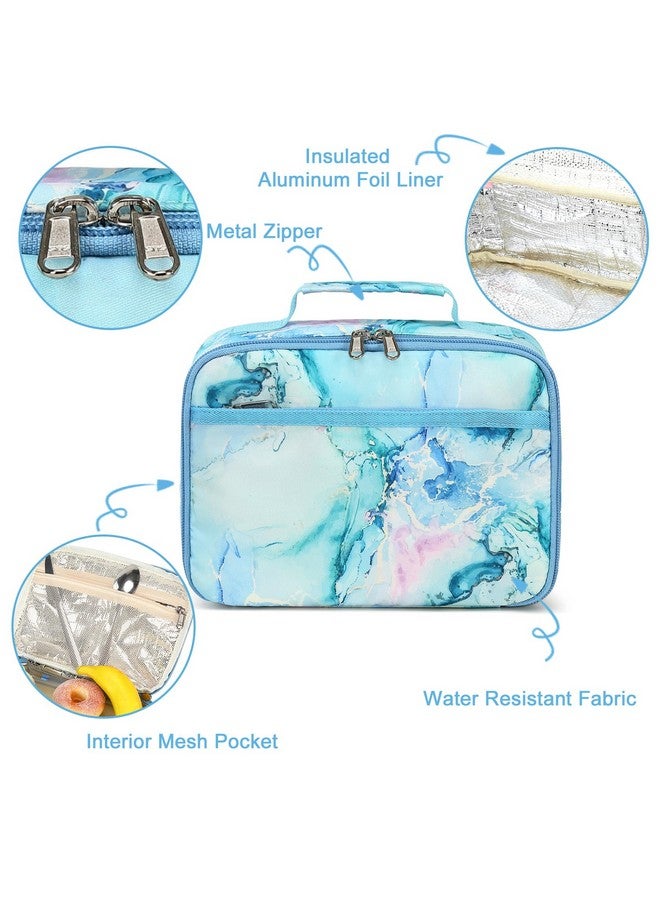 LEDAOU Lunch Bag Kids Insulated Lunch Box Girls Insulated Reusable Lunch Bag for School Picnic Hiking Work (Marble Blue) - Image 4