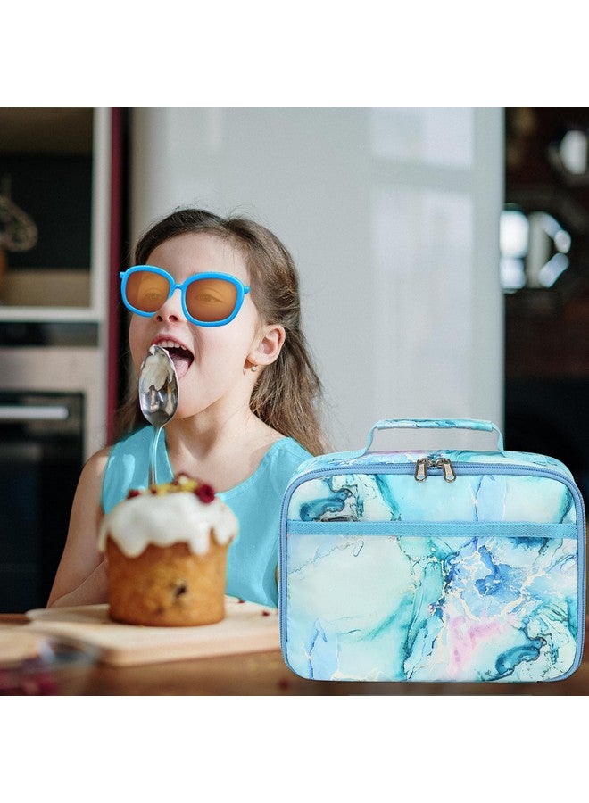 LEDAOU Lunch Bag Kids Insulated Lunch Box Girls Insulated Reusable Lunch Bag for School Picnic Hiking Work (Marble Blue) - Image 2