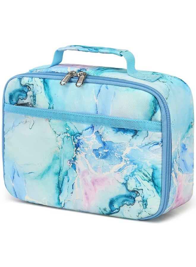 LEDAOU Lunch Bag Kids Insulated Lunch Box Girls Insulated Reusable Lunch Bag for School Picnic Hiking Work (Marble Blue) - Image 1