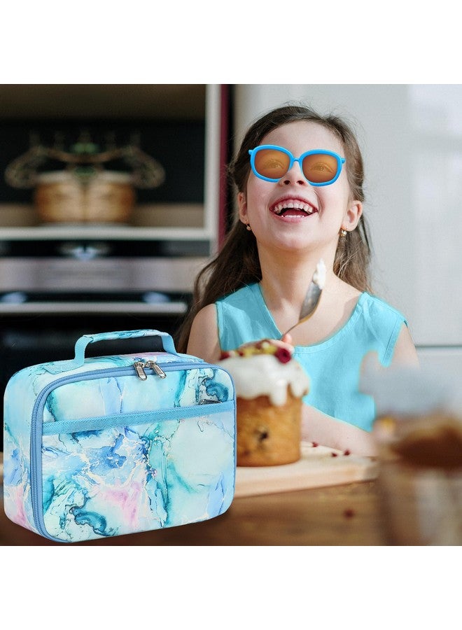 LEDAOU Lunch Bag Kids Insulated Lunch Box Girls Insulated Reusable Lunch Bag for School Picnic Hiking Work (Marble Blue) - Image 5