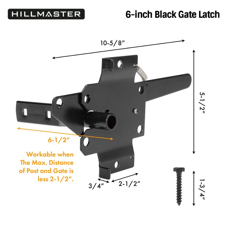 HILLMASTER Heavy Duty Self-Locking Gate Latch for Wooden Fence, Post Mount Automatic Gate Lock Gravity Door Latch Hardware for Secure Pool, Outdoor Garden, Metal Gates Vinyl Fences, Black Finish - Image 4