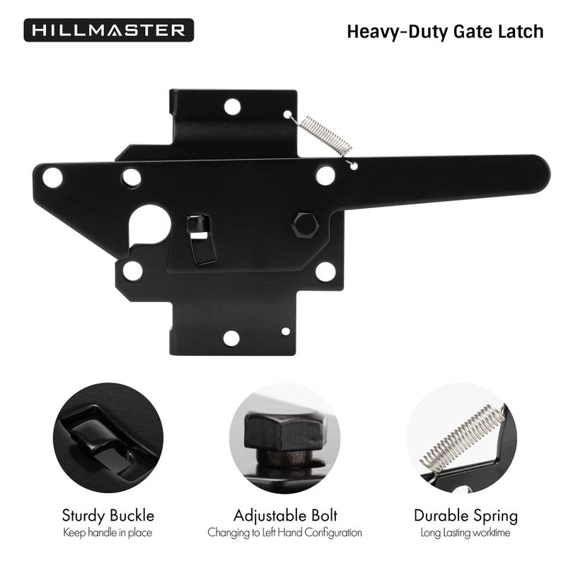 HILLMASTER Heavy Duty Self-Locking Gate Latch for Wooden Fence, Post Mount Automatic Gate Lock Gravity Door Latch Hardware for Secure Pool, Outdoor Garden, Metal Gates Vinyl Fences, Black Finish - Image 2