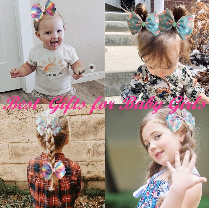 Eyegla Hair Bows For Girls 5 Inch Bow Hair Clips Girl Hair Bows For Hair Grosgrain Ribbon Hair Accessories Pack of 12 Color - Image 2