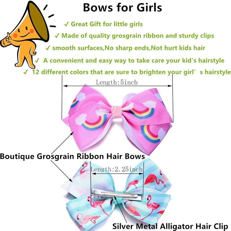 Eyegla Hair Bows For Girls 5 Inch Bow Hair Clips Girl Hair Bows For Hair Grosgrain Ribbon Hair Accessories Pack of 12 Color - Image 3