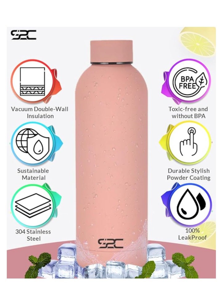 S2C Water Bottle Stainless Steel 750ml - Double Wall insulated Water Bottles for Hot Water Gym Bottle Stainless Steel Water Bottle for Kids School Flask Bottle Hot water bottle (PEACH, 750ml)  - Image 4