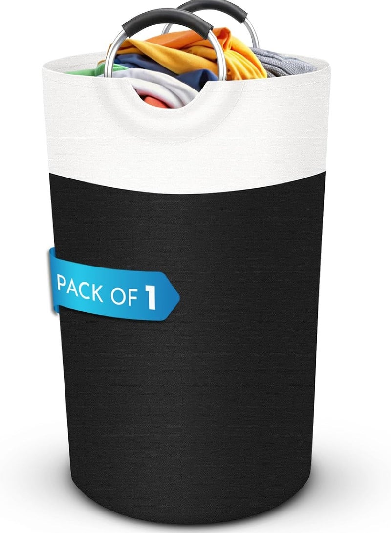 Raxoom Laundry Basket, Laundry Hamper, Collapsible Laundry Baskets, Dirty Clothes Hamper, Waterproof with Foam Protected Aluminum Handles for College Dorm, Family 90L (Black) - Image 1