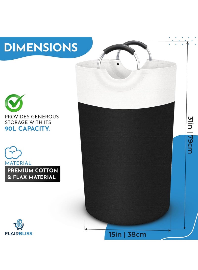 Raxoom Laundry Basket, Laundry Hamper, Collapsible Laundry Baskets, Dirty Clothes Hamper, Waterproof with Foam Protected Aluminum Handles for College Dorm, Family 90L (Black) - Image 2