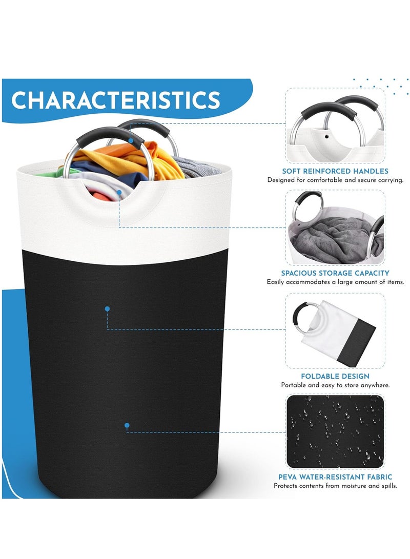 Raxoom Laundry Basket, Laundry Hamper, Collapsible Laundry Baskets, Dirty Clothes Hamper, Waterproof with Foam Protected Aluminum Handles for College Dorm, Family 90L (Black) - Image 3