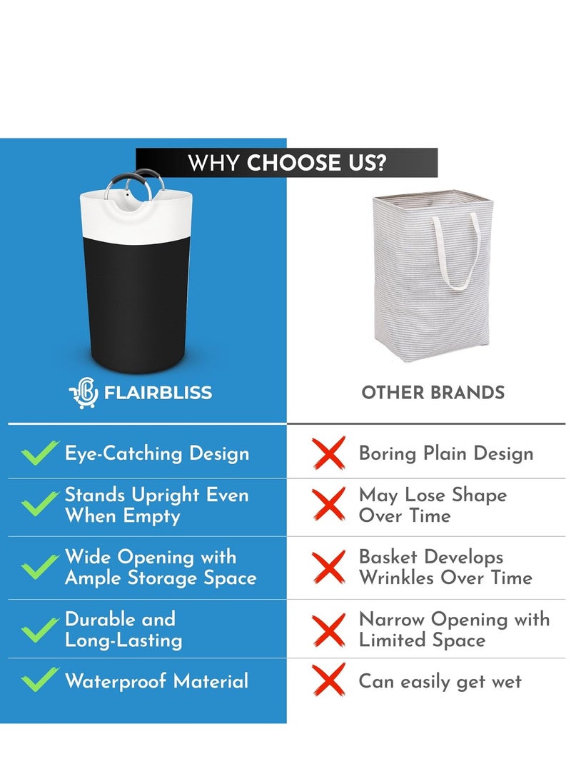 Raxoom Laundry Basket, Laundry Hamper, Collapsible Laundry Baskets, Dirty Clothes Hamper, Waterproof with Foam Protected Aluminum Handles for College Dorm, Family 90L (Black) - Image 5