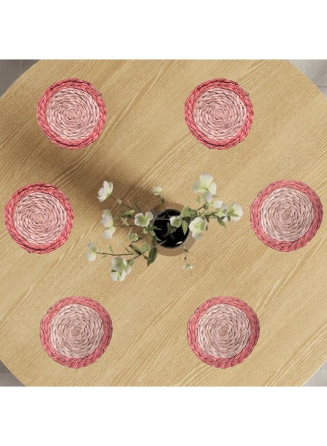 Benigncraft Handmade Banana Fiber Round Tea Coaster Set of 6 Pieces 10 Cm Diameter Dining Table Office Restaurant Coffee Shop. (6, red) - Image 2