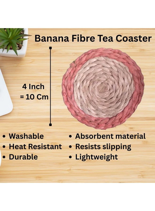 Benigncraft Handmade Banana Fiber Round Tea Coaster Set of 6 Pieces 10 Cm Diameter Dining Table Office Restaurant Coffee Shop. (6, red) - Image 3