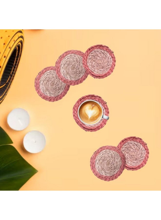 Benigncraft Handmade Banana Fiber Round Tea Coaster Set of 6 Pieces 10 Cm Diameter Dining Table Office Restaurant Coffee Shop. (6, red) - Image 4