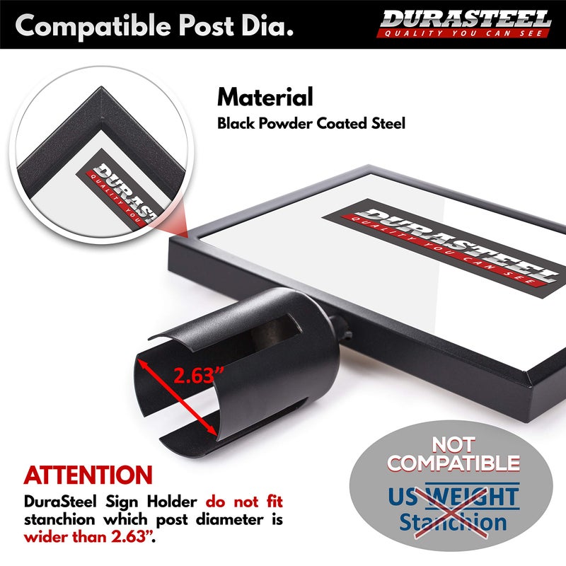 DuraSteel Stanchion Sign Holder - Landscape Display for 8.5" x 11" Paper Size - Double Sided Sign Frame with Plexiglass Cover - NOT Fit with US Weigh Sentry Stanchion - Crowd Control & Queue Barrier - Image 2