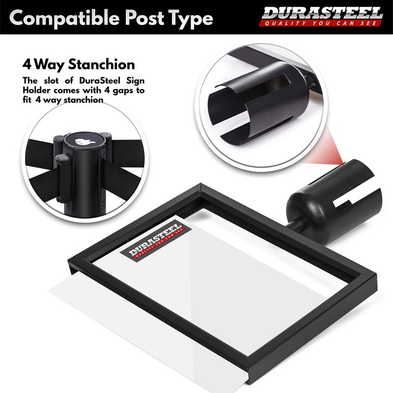 DuraSteel Stanchion Sign Holder - Landscape Display for 8.5" x 11" Paper Size - Double Sided Sign Frame with Plexiglass Cover - NOT Fit with US Weigh Sentry Stanchion - Crowd Control & Queue Barrier - Image 3