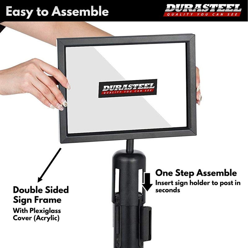 DuraSteel Stanchion Sign Holder - Landscape Display for 8.5" x 11" Paper Size - Double Sided Sign Frame with Plexiglass Cover - NOT Fit with US Weigh Sentry Stanchion - Crowd Control & Queue Barrier - Image 5